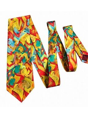 Vintage GOLDLION New Fashion Wide Tie Multicolor Abstract Jacquard Statement
